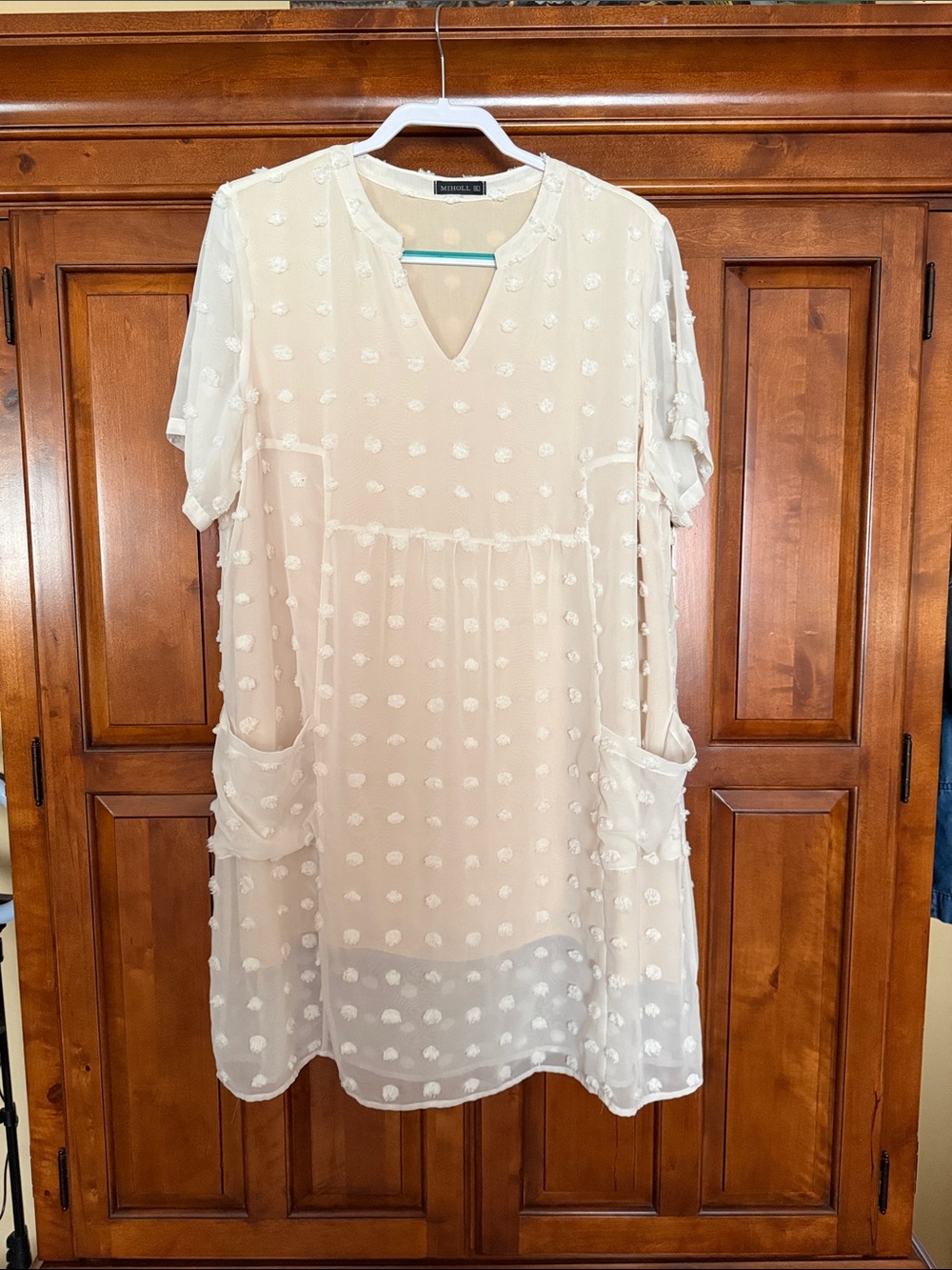 Women's Cream MIHOLL Midi Dress with Textured Dot Detail - Picture 1 of 5